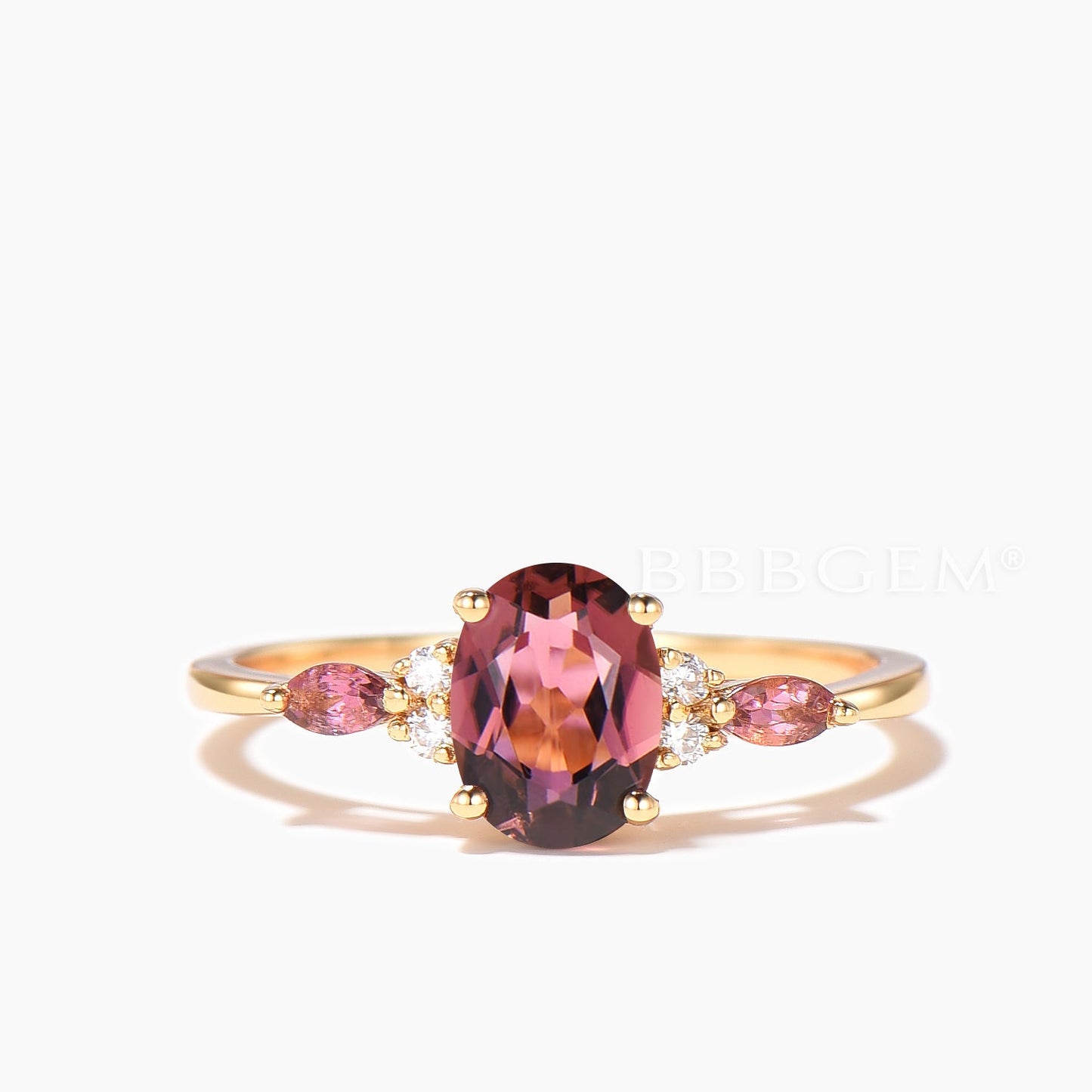 3PC Bridal Set Oval Cut Natural Pink Tourmaline Wedding Ring Diamond Band