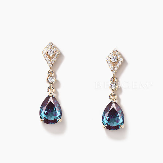 1CT Pear Cut Color-change Alexandrite Drop Earrings Diamond Earrings