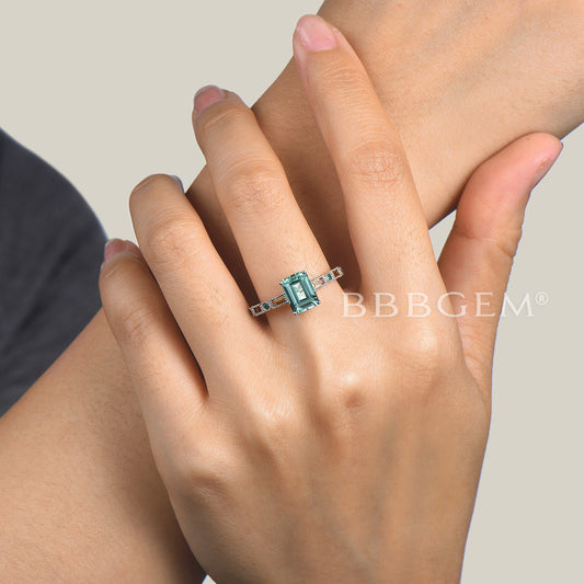 2ct Emerald Cut Green Sapphire Wedding Ring Emerald Citrine Half Eternity Ring