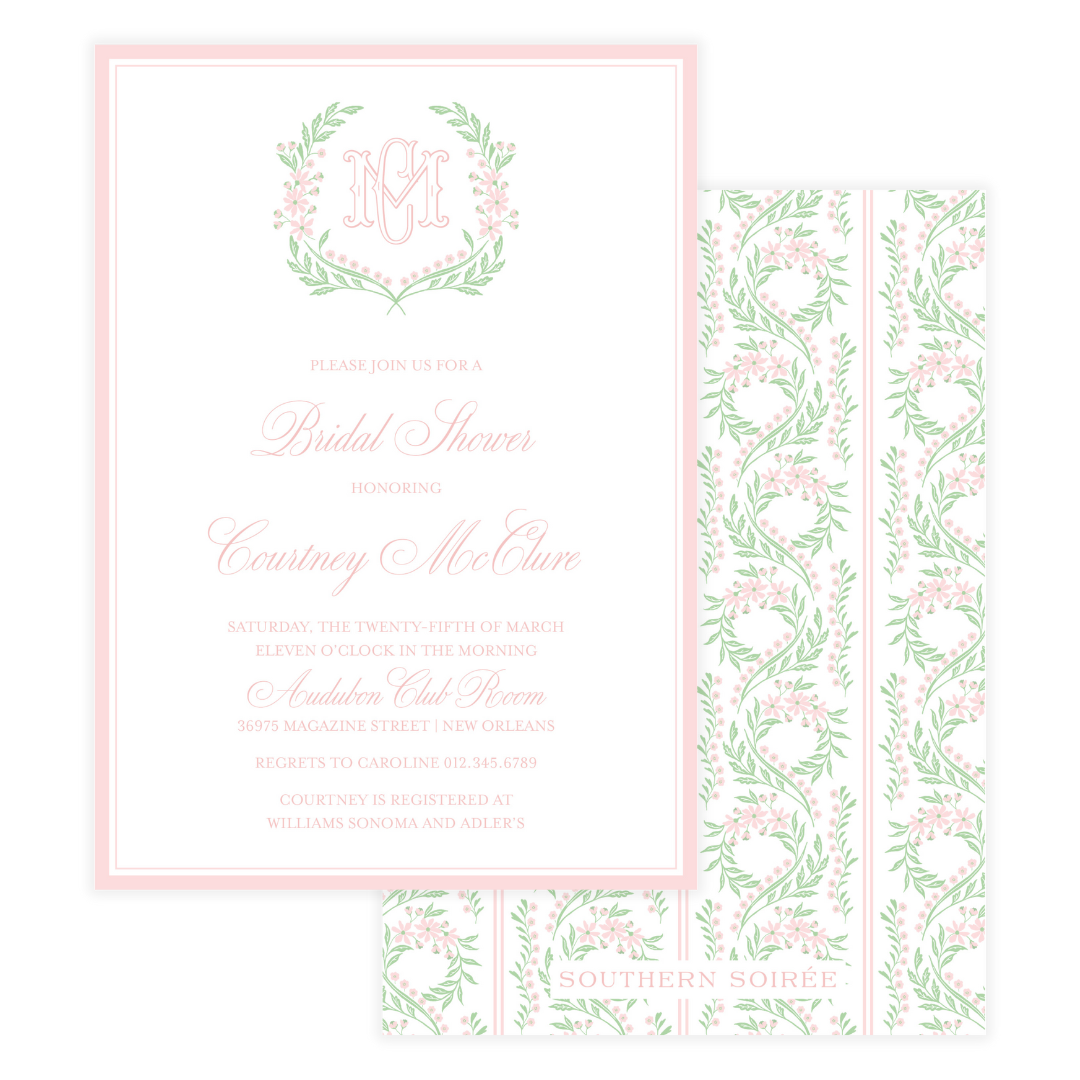 Chinoiserie Pink Block Crest Invitation