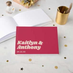 70's Retro Groovy Viva Magenta Wedding Guest Book