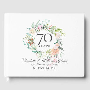 70th Wedding Anniversary Roses Floral Garland Guest Book