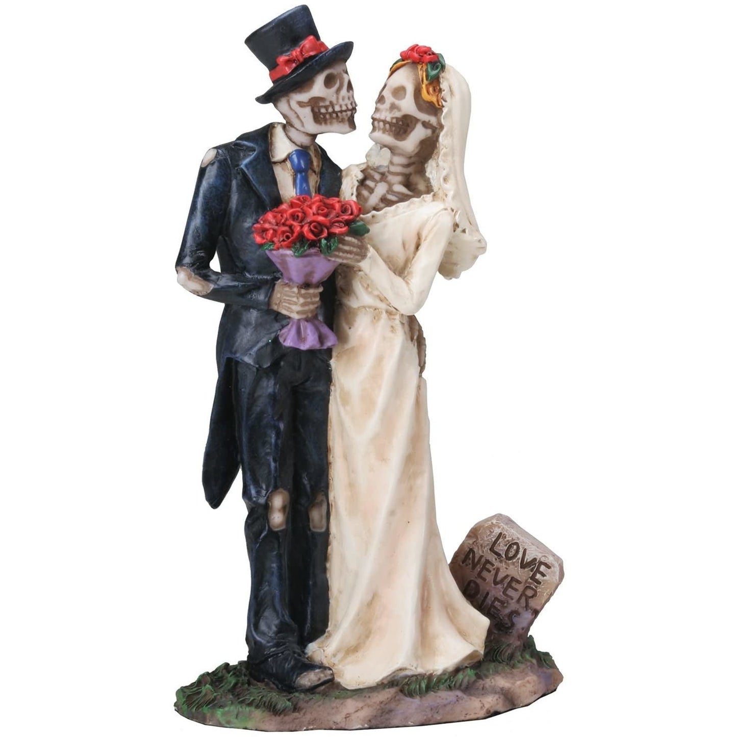 Love Never Dies Bride and Groom Wedding Skulls Cake Toppers