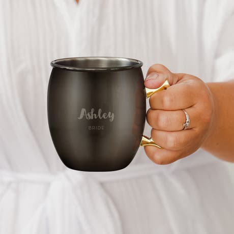 Personalized Engraved 19 oz. Black Moscow Mule Drink Mug - Retro Script - Unique Gift For Her