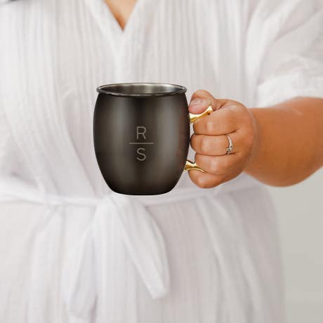 Personalized Engraved 19 oz. Black Moscow Mule Drink Mug - Stacked Monogram - Unique Gift For Him | Her