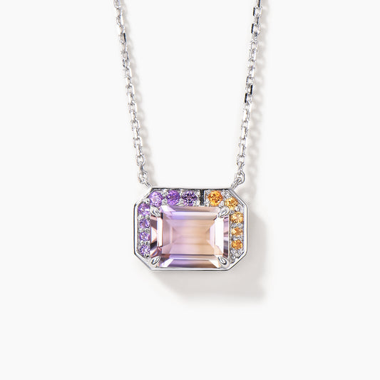 3CT Emerald Cut Natural Ametrine Necklace Amethyst Citrine Halo Pendant