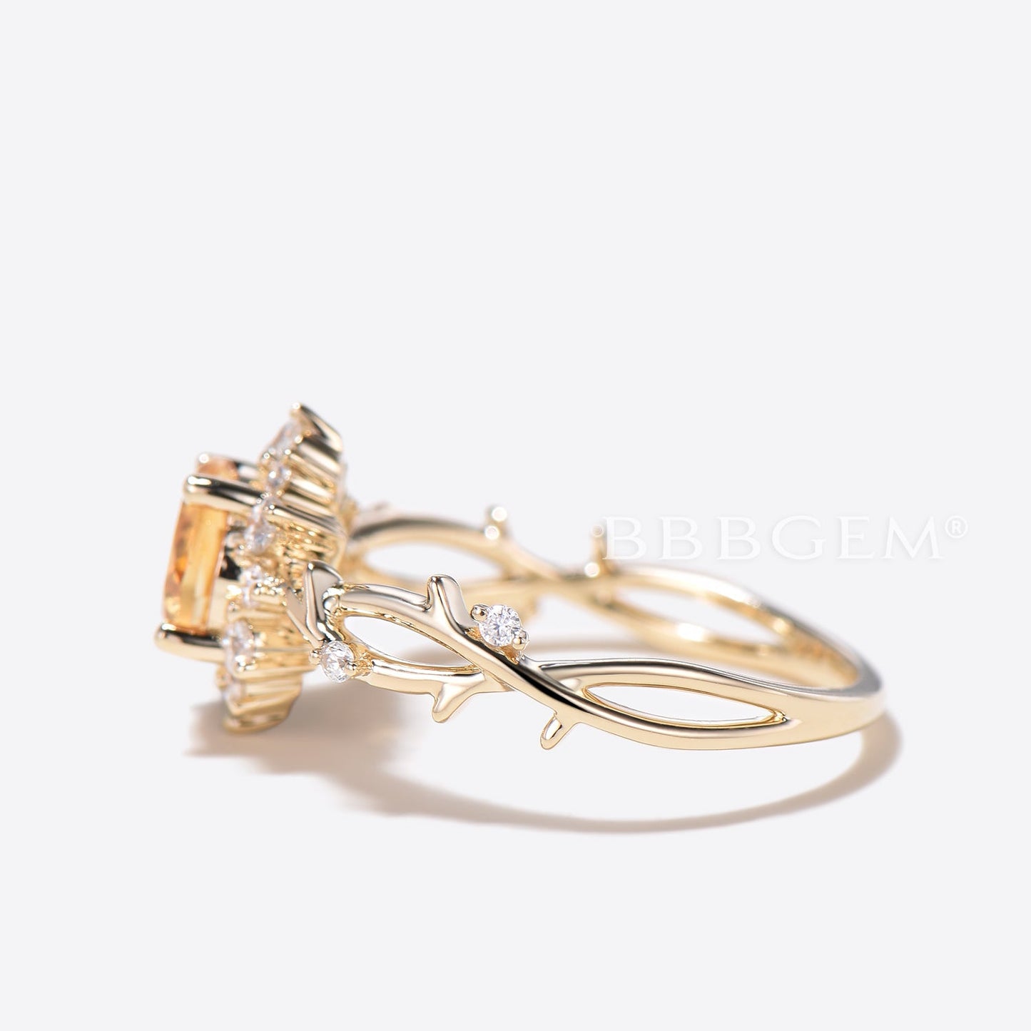 1ct Round Cut Natural Citrine Diamond Halo Wedding Ring Twig Vine Band