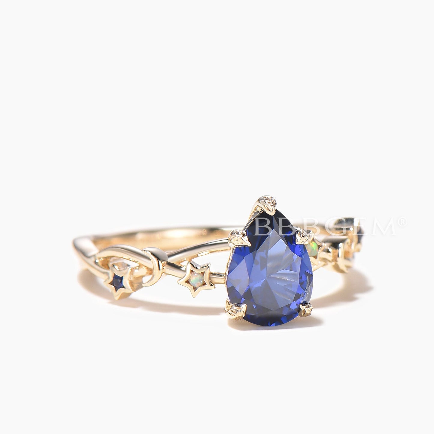 1.25CT Teardrop Cut Sapphire Engagement Ring Opal Star Twisted Wedding Ring