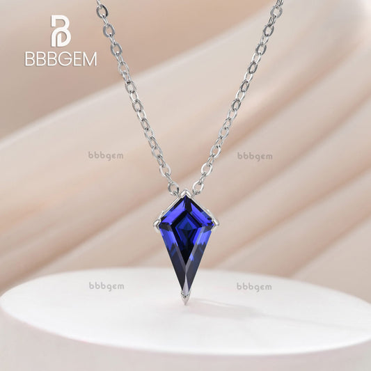 3ct Kite Shape Blue Sapphire Solitaire Pendant Necklace 14K Solid White Gold Neutral Jewelry