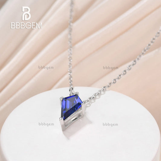 3ct Kite Shape Blue Sapphire Solitaire Pendant Necklace 14K Solid White Gold Neutral Jewelry