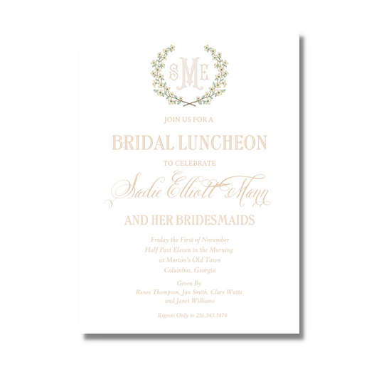 Dogwood Wreath Monogram - Bridal Shower Invite