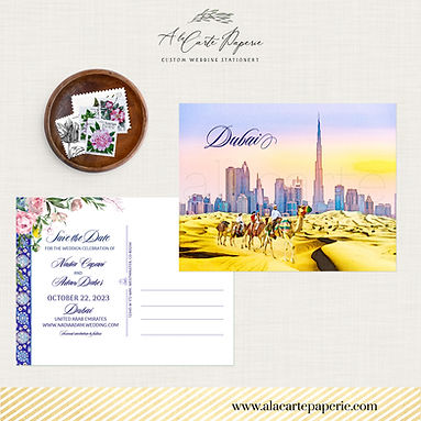 Dubai United Arab Emirates  Watercolor Save The Date Card Wedding Invitation