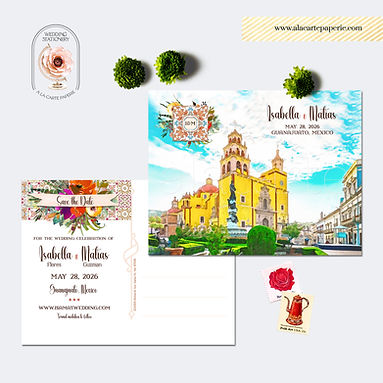 Guanajuato Mexico Destination Wedding Save the Date Postcard With Watercolors