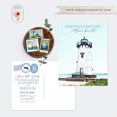 Martha's Vineyard MA Save the Date Card Watercolor Wedding Invitation