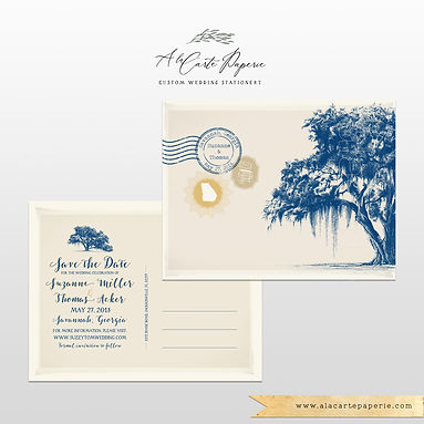 Destination wedding Georgia Florida Oak Tree Spanish Moss save the date card