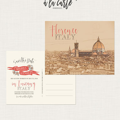 Florence Tuscany Italy illustrated Destination Wedding Save the Date postcard
