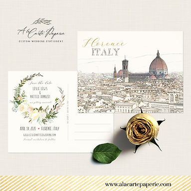 Florence Tuscany Italy Save the Date postcard illustrated Tuscan wedding invite