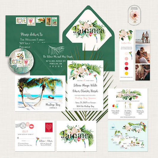 Jamaica Montego Bay / Negril Caribbean Watercolor Destination Wedding Invitation