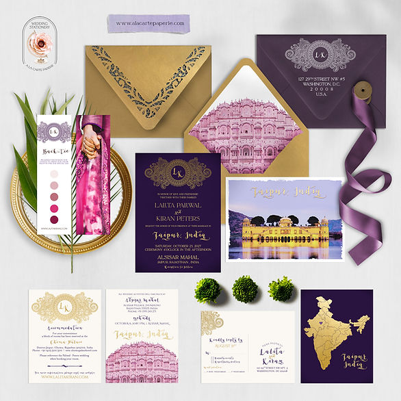 Jaipur India Destination Watercolor Wedding Invitation Rajasthan Indian Wedding