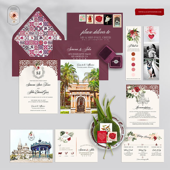 Guadalajara Mexico Destination Wedding Invitation Watercolor Illustrated Invites