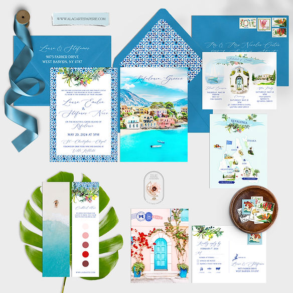 Kefalonia Greece Destination Wedding Invitation Greek Island Watercolor Set