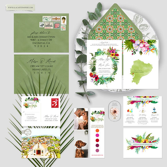 Ecuador S-America Guayaquil Tropical Watercolor Destination Wedding Invitations