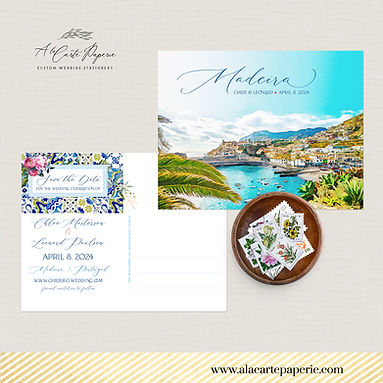 Madeira Portugal Save the Date Illustrated Destination wedding invitation