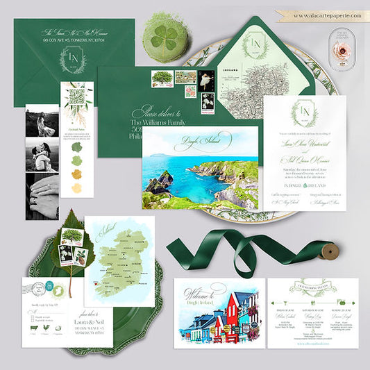 Ireland Dingle Co. Kerry Irish Watercolor Destination Wedding Invitations