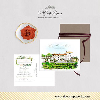 Florida Miami Vizcaya Museum Garden Save the Date Watercolor Illustrated wedding