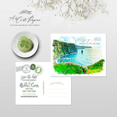 Ireland Destination Wedding Save the Date postcard Cliffs of Moher Irish wedding