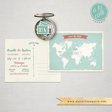Destination wedding Bilingual Save the Date Card World Map Card two languages