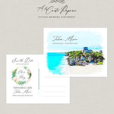 Destination wedding Tulum Mexico Save the Date Postcard Riviera Maya