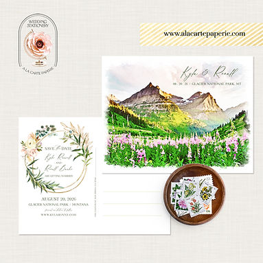Glacier National Park Montana Watercolor Save The Date Wedding Invitation Card