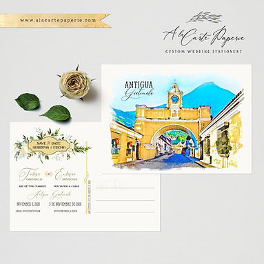 Guatemala Antigua Destination Wedding Save the Date Invitation Watercolor