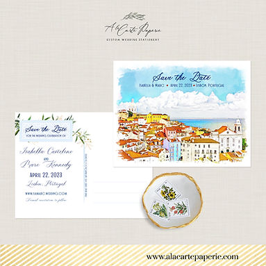 Lisbon Portugal Save the Date Illustrated Destination wedding invitation