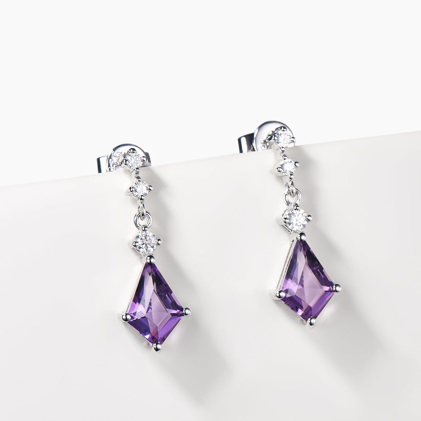 Kite Cut Natural Amethyst Drop Earrings Diamond Minimalist Dangle Crystal Earrings