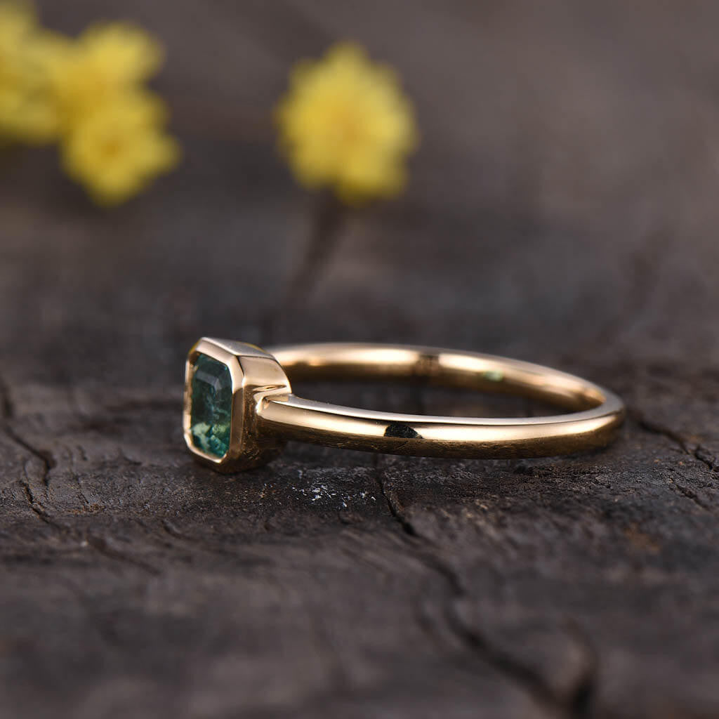 5mm Solitaire Natural Emerald Cut Emerald Engagement Ring Yellow Gold