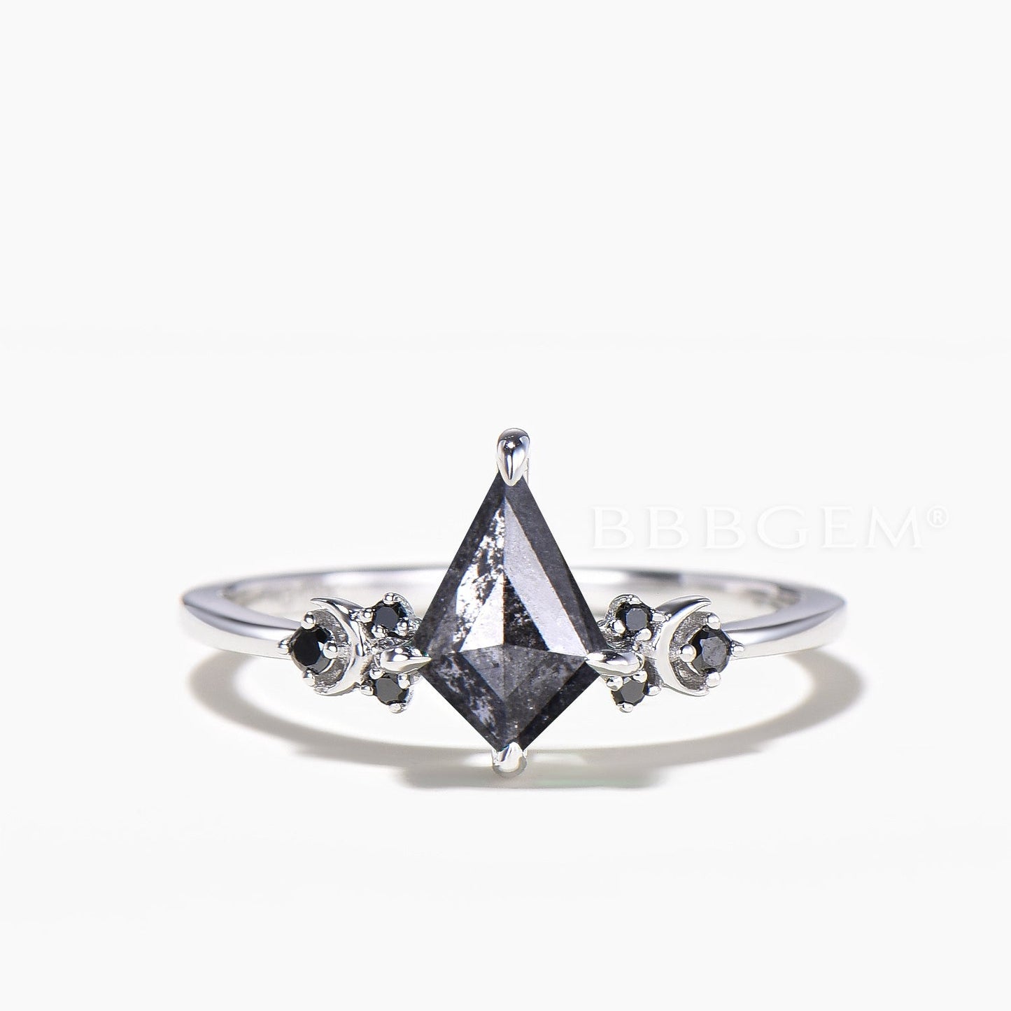 Kite Cut Salt and Pepper Diamond Moon Bridal Set Black Diamond Wedding Band