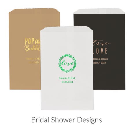 Personalized Flat Style Paper Goodie Bag Wedding Favor - Bridal Shower | Pack of 25 | More Occasions
