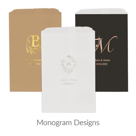 Personalized Flat Style Paper Goodie Bag Wedding Favor - Monograms | Pack of 25 | More Designs