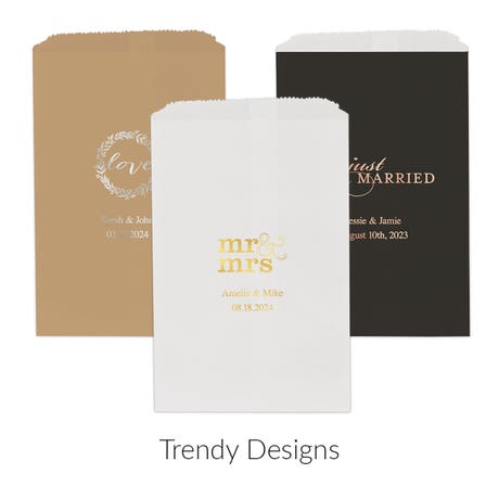 Personalized Flat Style Paper Goodie Bag Wedding Favor - Trendy Sayings | Pack of 25 | More Designs