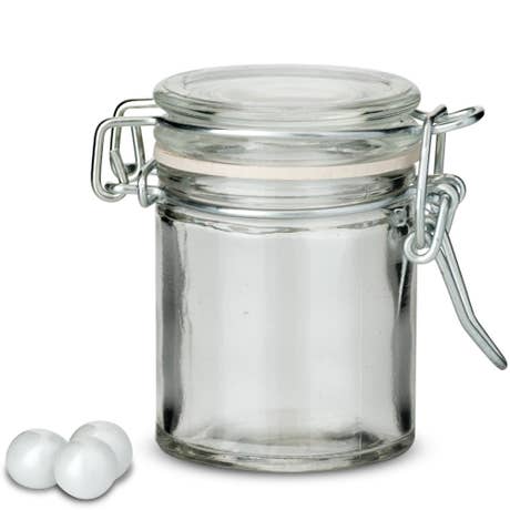 Small Glass Jar With Wire Snap Lid Wedding and Party Favor Container - Set of 12