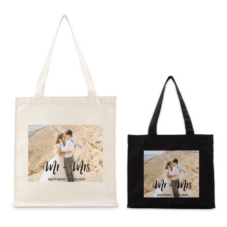 Custom Photo Printed Canvas Tote Bag - Handwritten Elegance