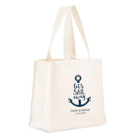 Custom Printed White Cotton Canvas Fabric Tote Bag - Let's Sail Away