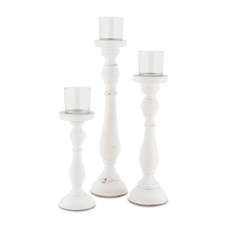 Shabby Chic Spindle Candle Holder - White - Set of 3