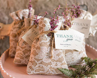 Rustic Burlap And Lace Drawstring Favor Bag (Set of 12)