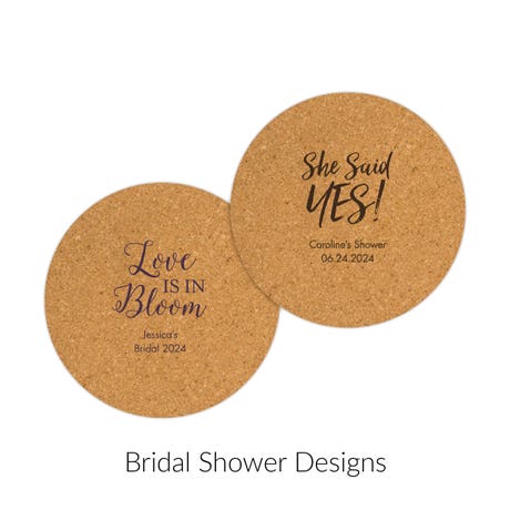 Custom Printed Round Cork Drink Coaster Wedding Favors - Bridal Shower - Pack of 25 | More Designs