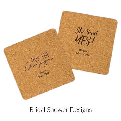 Custom Printed Square Cork Drink Coaster Wedding Favors - Bridal Shower | Pack of 25 | More Occasions