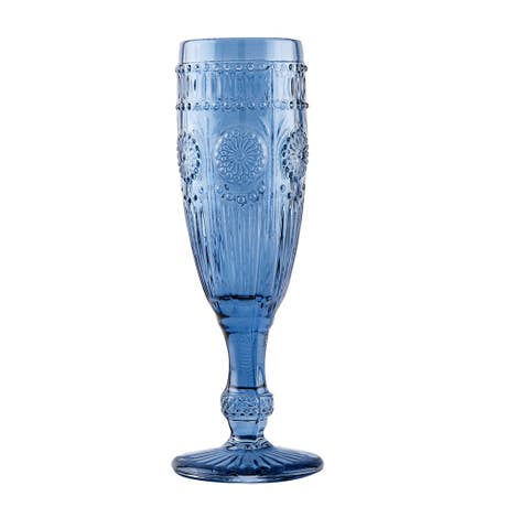 Vintage Style Pressed Glass Champagne Flute - Blue
