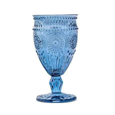 Vintage Style Pressed Glass Wine Goblet - Blue
